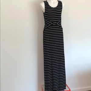 Black and white striped maxi dress. Size M